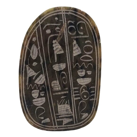 Vintage Handcarved Soapstone Scarab Beetle With Hieroglyphs Paperweight Egypt - Picture 6 of 6